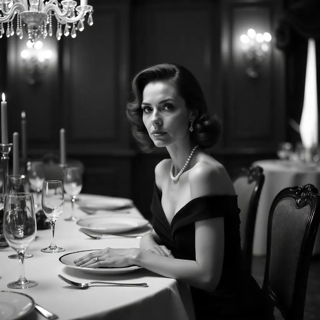 Noir Portrait at a Luxurious Dining Table