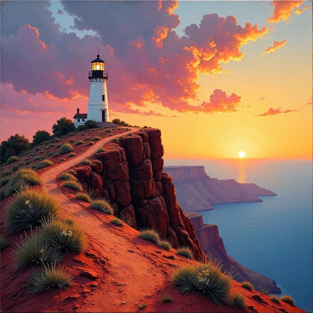 Lighthouse on a Mesa: An Oil Painting