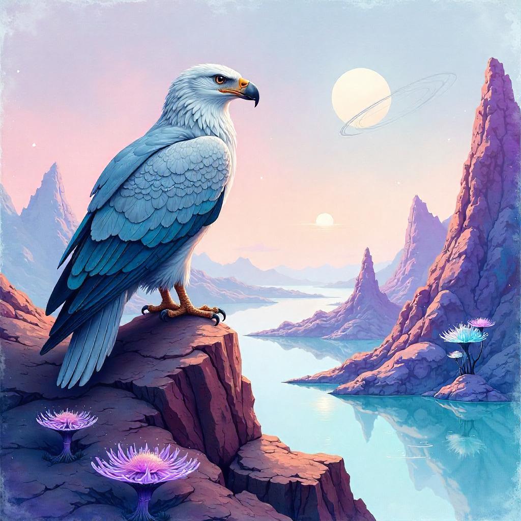Watercolor Eagle on a Distant Alien World
