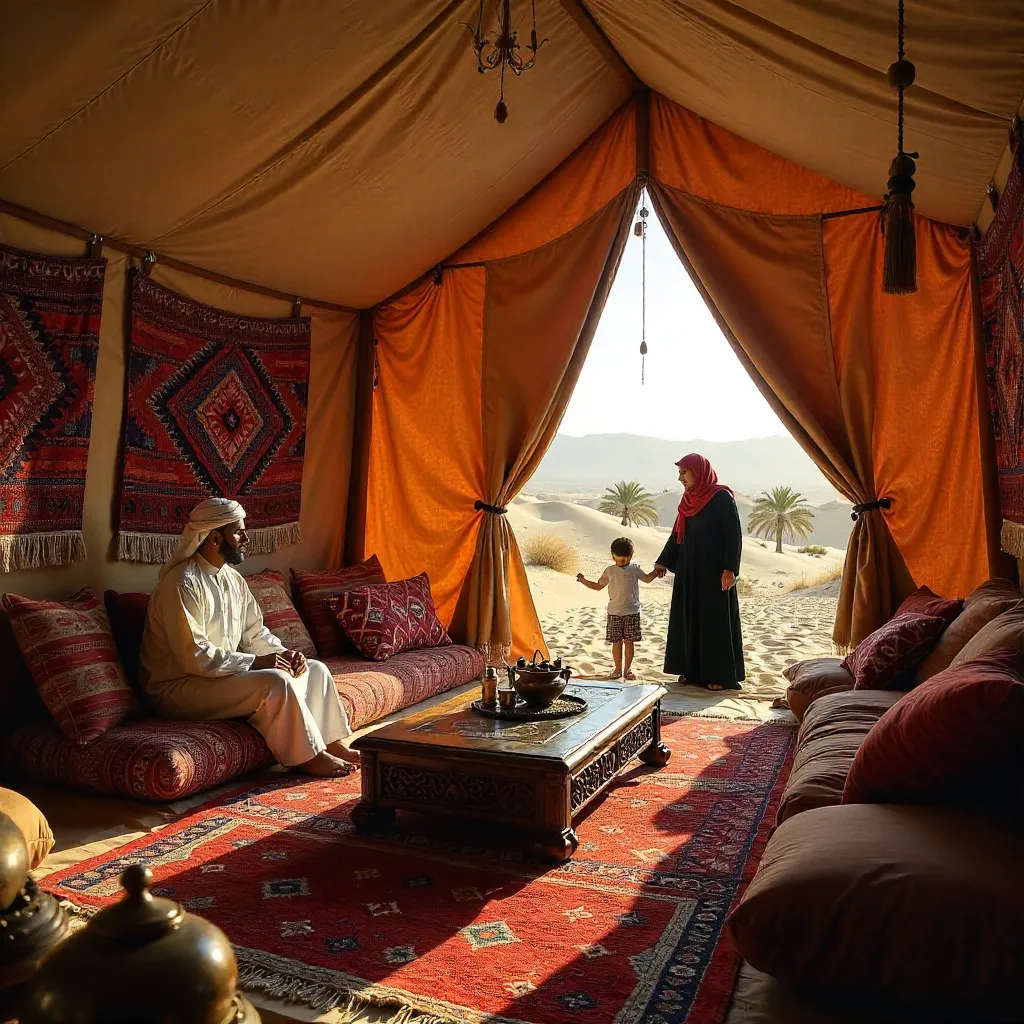Vibrant Bedouin Tent Interior in Bidiyah, Oman