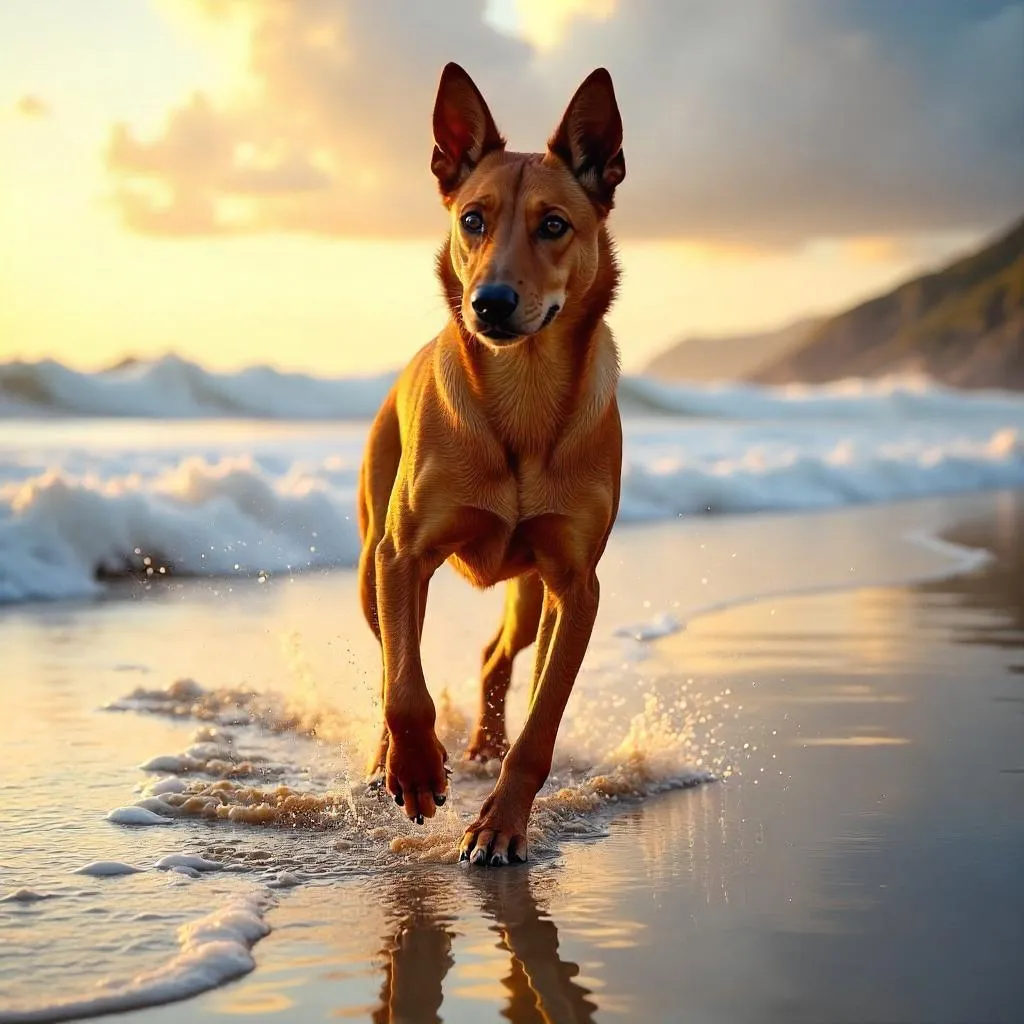 Golden Hour Kelpie on a Sandy Beach