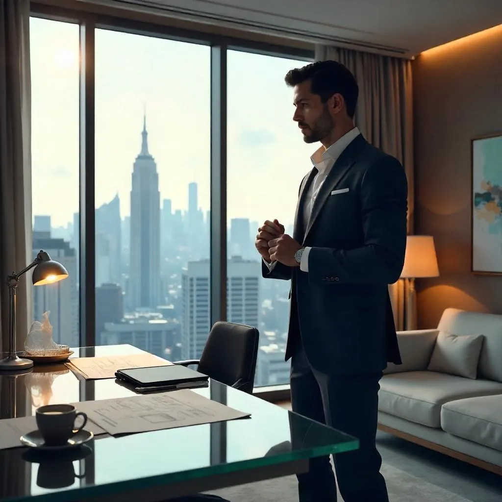 Latino Professional in a Hotel Room — Concept Art