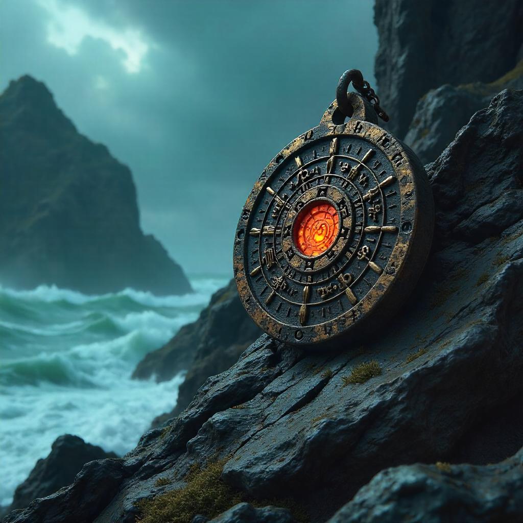 Cursed Amulet on a Wind-Swept Rocky Outcrop
