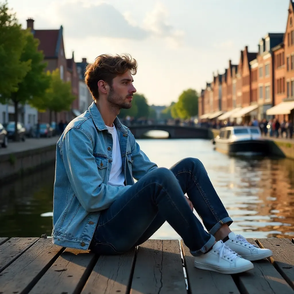 Casual Young Man by a Lille Canal Dock