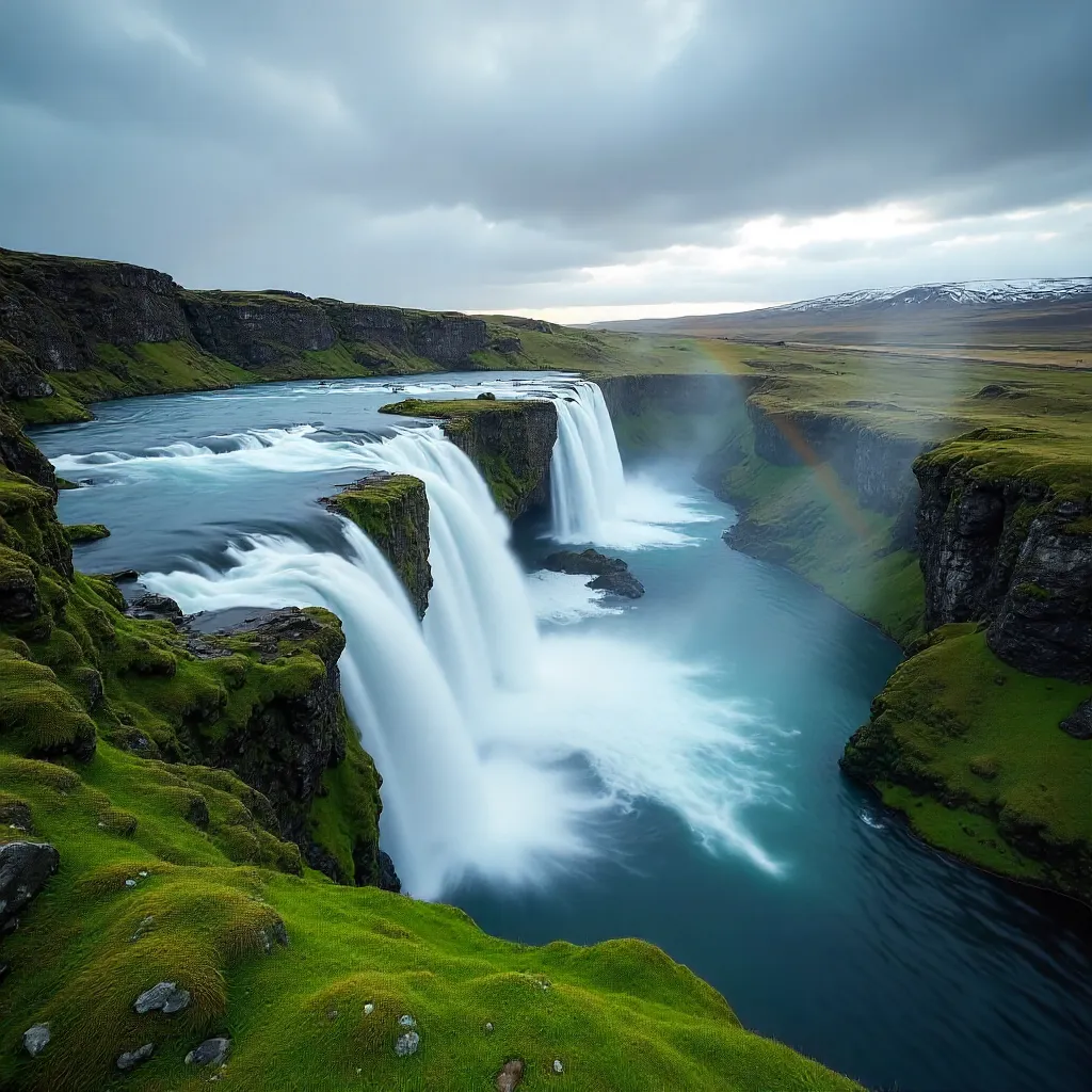Icelandic Mist: Mossy Waterfall at Dawn