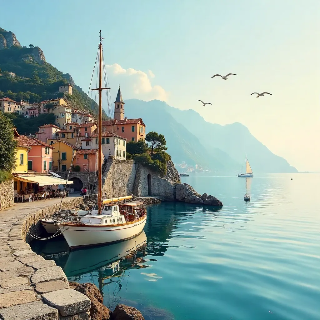 Harbor Vista: Boats, Mountains, and a Coastal Town