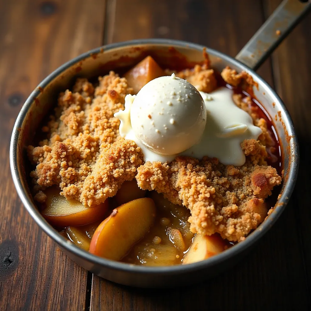 Top-Down Apple Crumble with Vanilla Ice Cream