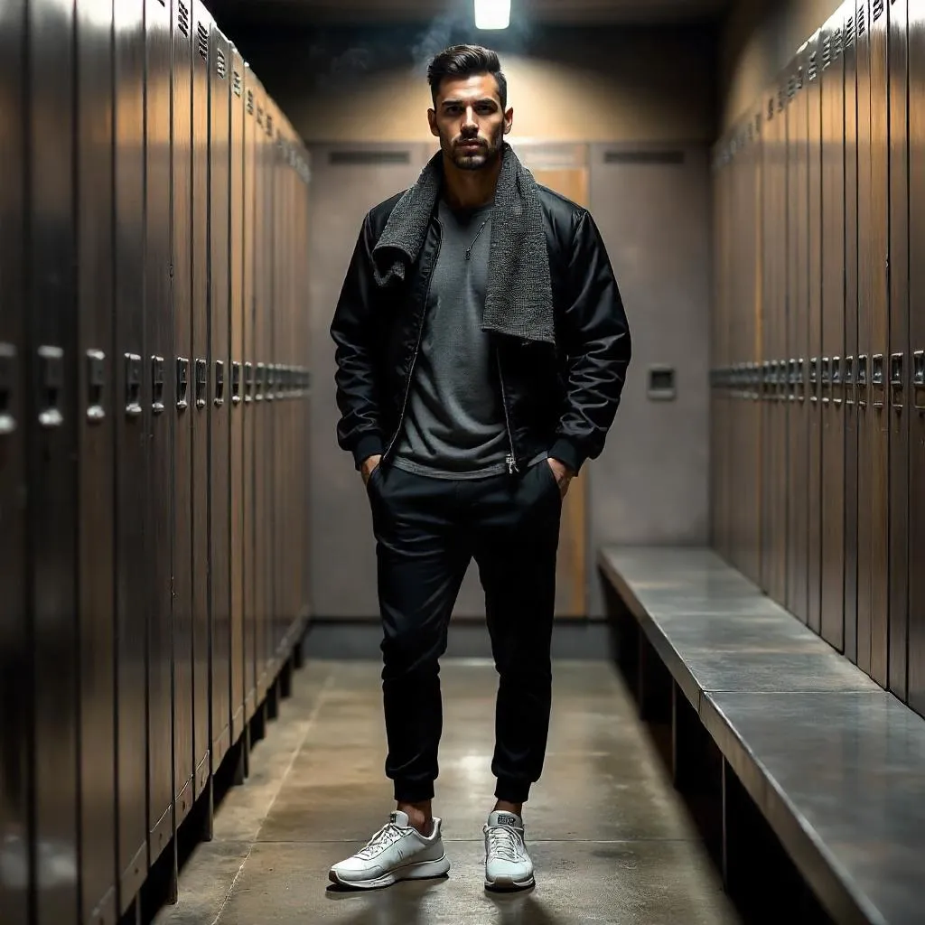 Stylish Latino Man in a Modern Locker Room
