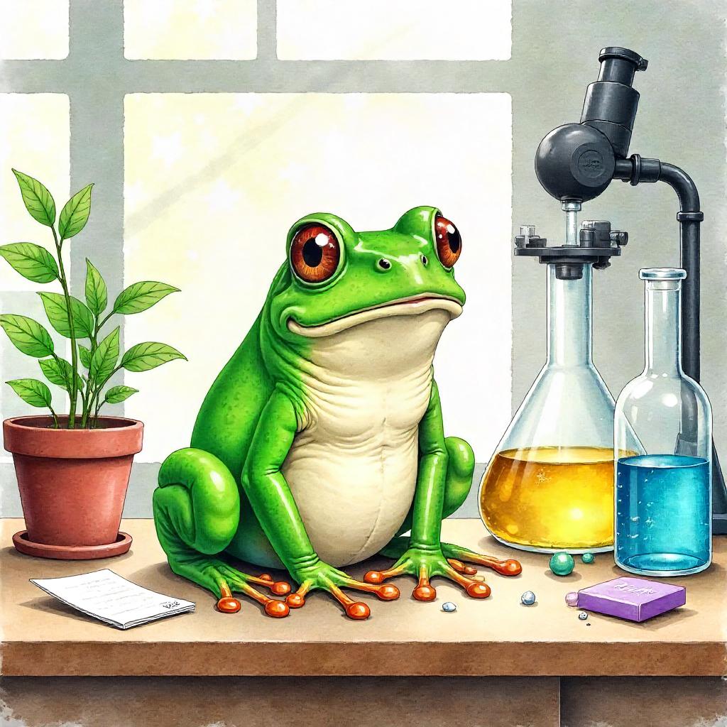 Watercolor Frog in a Modern Laboratory