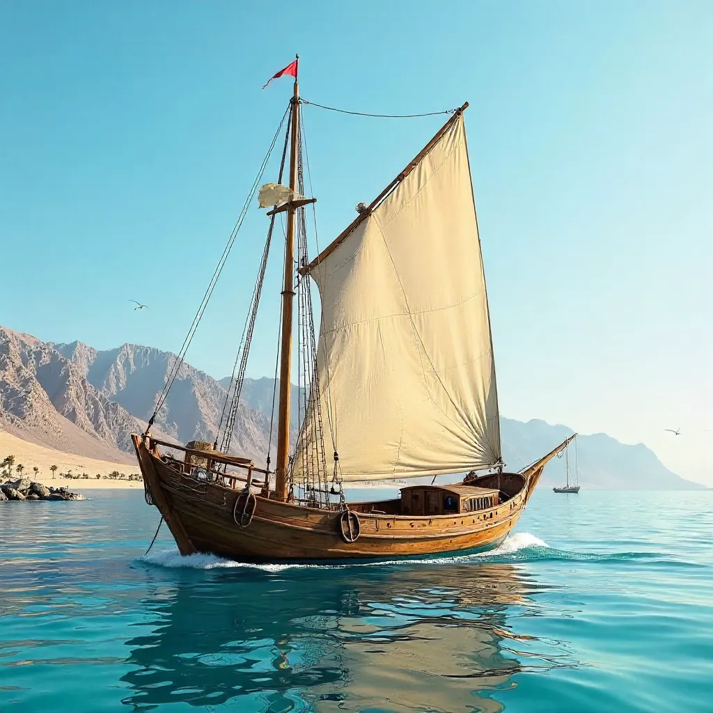 Dhow on the Red Sea with Sinai Mountains, Sharm El-Sheikh