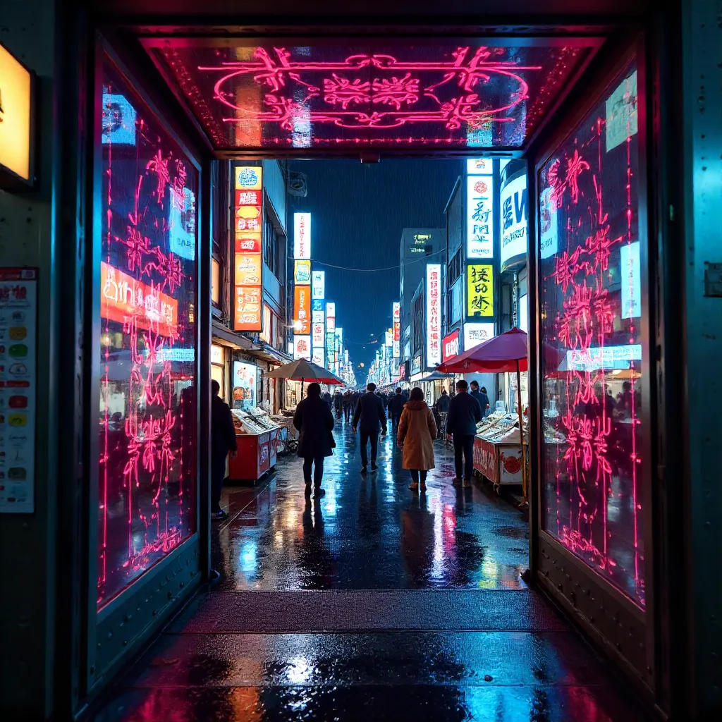 Kaleidoscopic Tokyo Street Through Reflective Glass