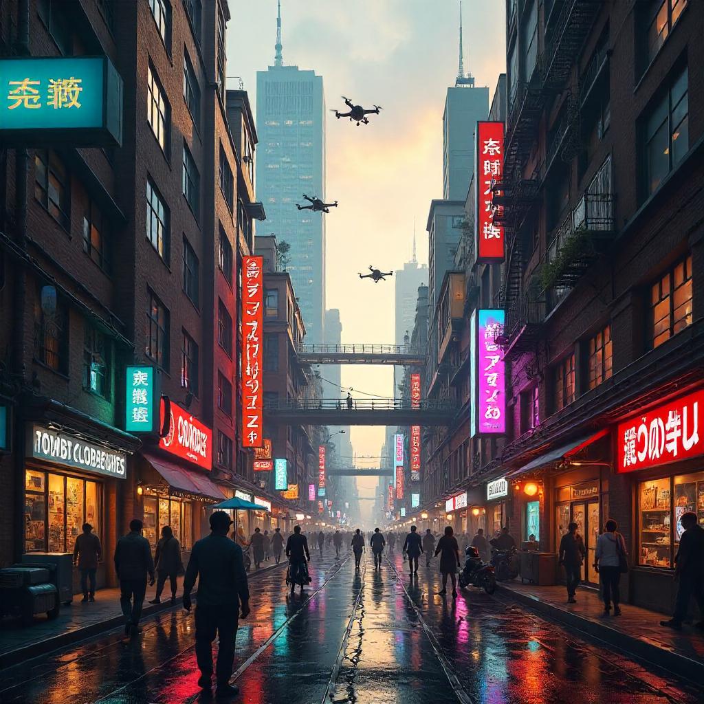 Energetic City Street Concept Art — Busy Urban Scene