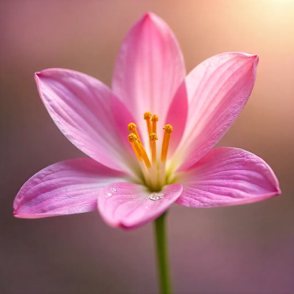 Macro Pink Zephyranthes in Soft Bokeh