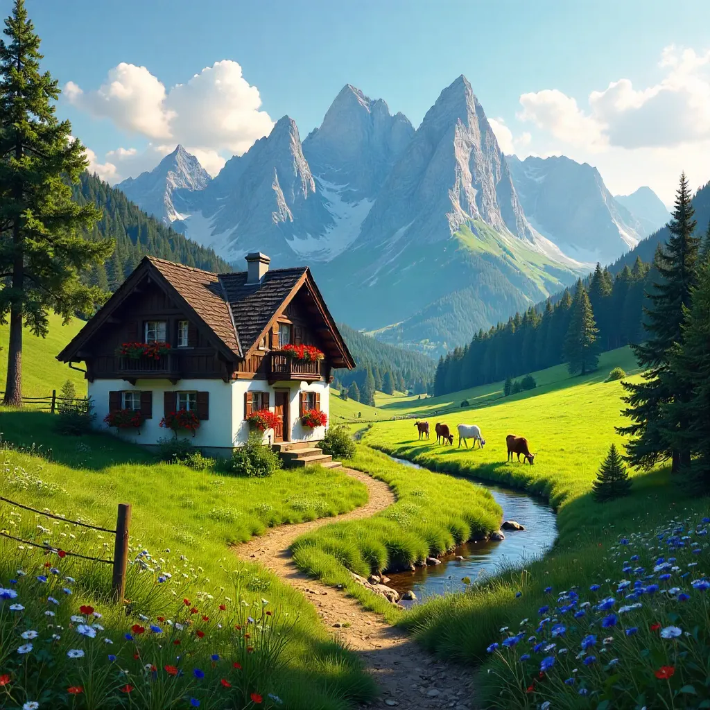 Idyllic Bavarian Summer: Hut and Alpine Backdrop