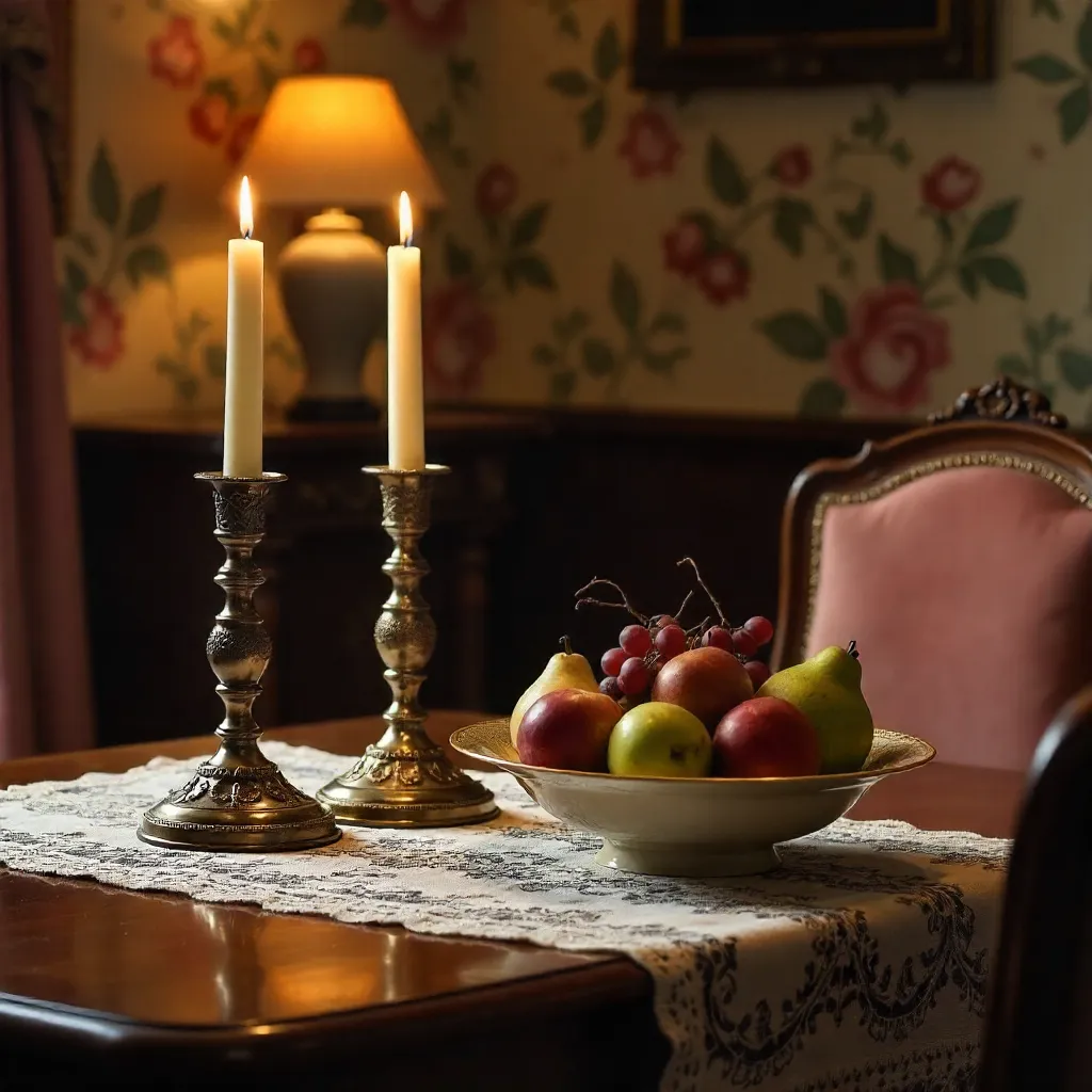 Vintage Dining by Candlelight with Floral Wallpaper