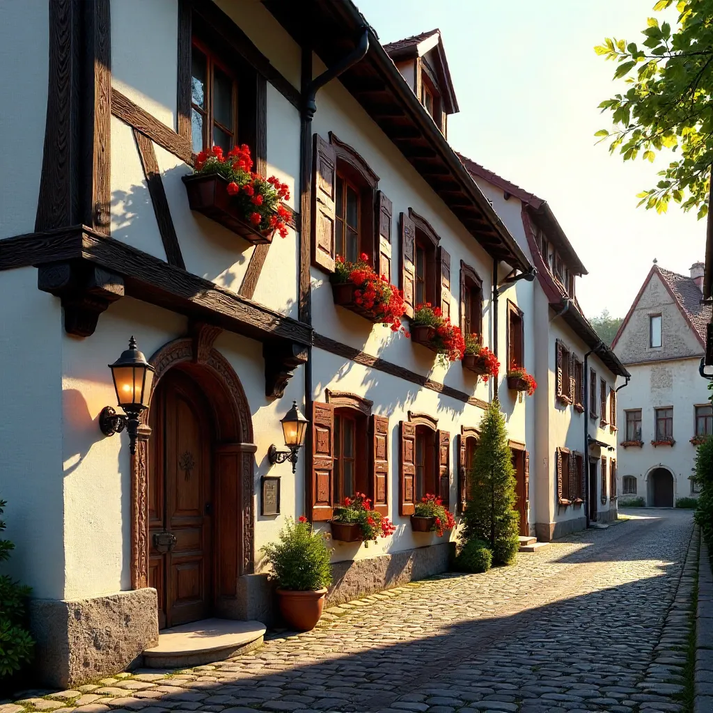 Historic Rothenburg Hotel Facade in Bavarian Style