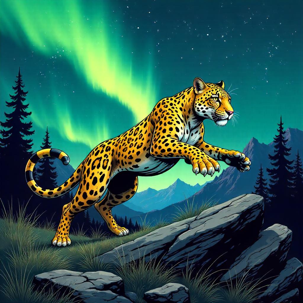 Leopard Under Northern Lights: Comic Book Aurora