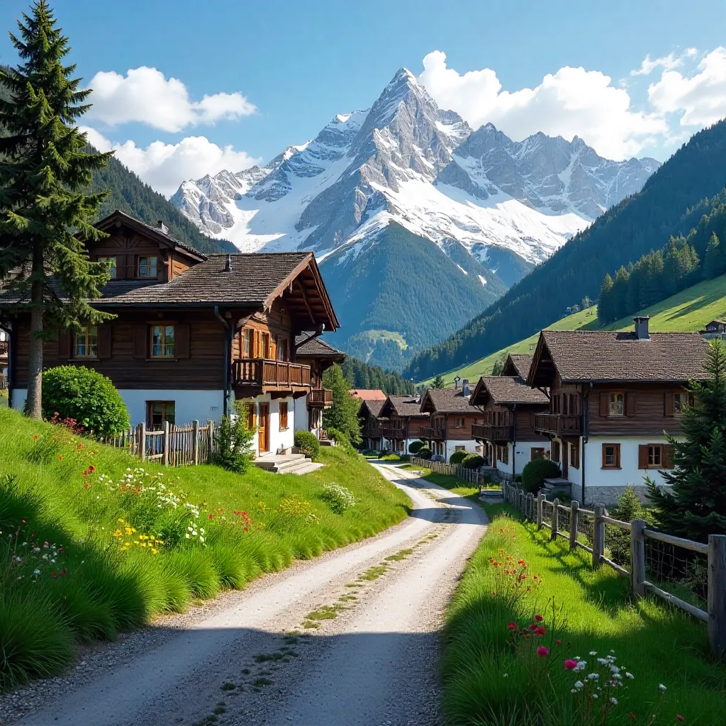 Timber-Framed Alpine Village in Europe