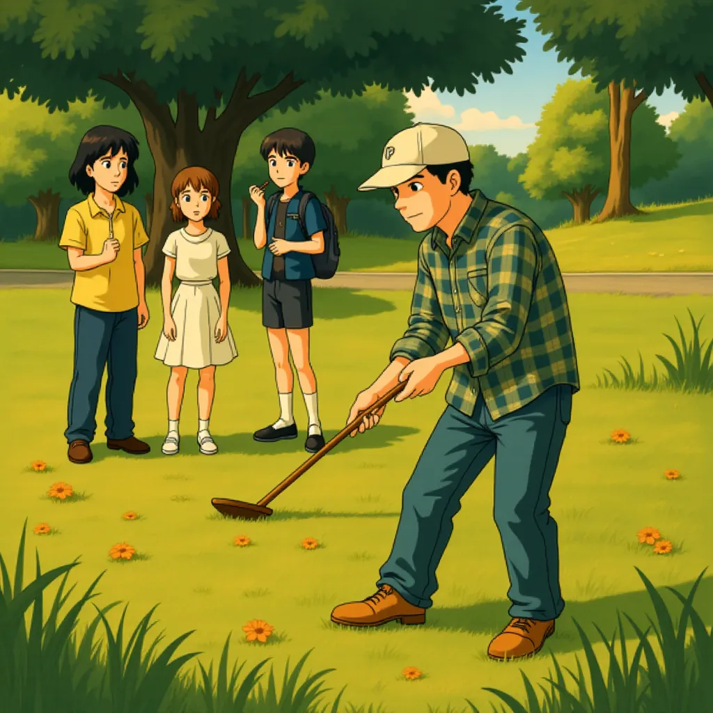 Adam Sandler, Eric Andre, Martin Herlihy, and Margaret Qualley in Happy Gilmore 2 (2025) - Ghibli style