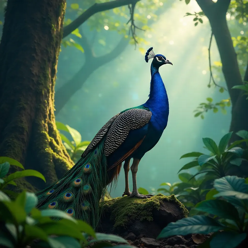 Mist-kissed Peacock in a Foggy Tropical Jungle