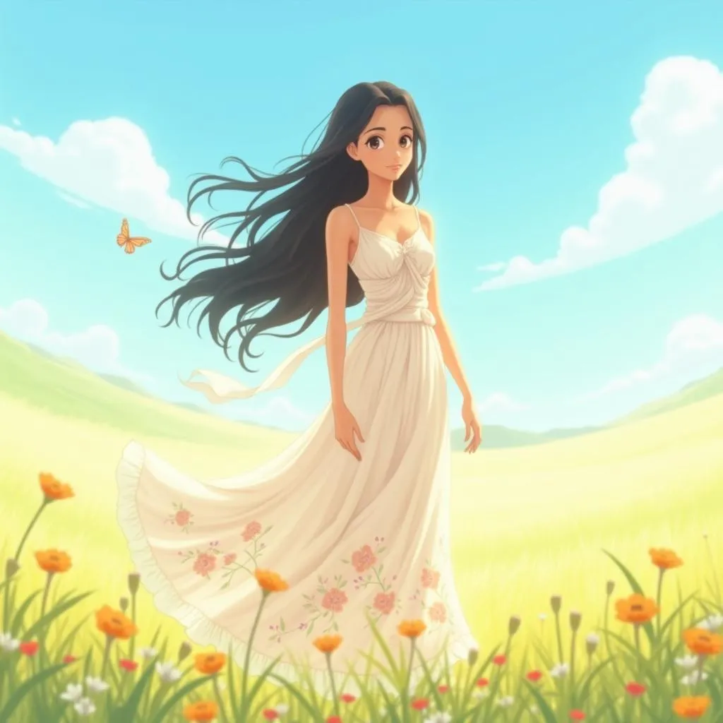 Elegant Latina Anime Girl in a Meadow
