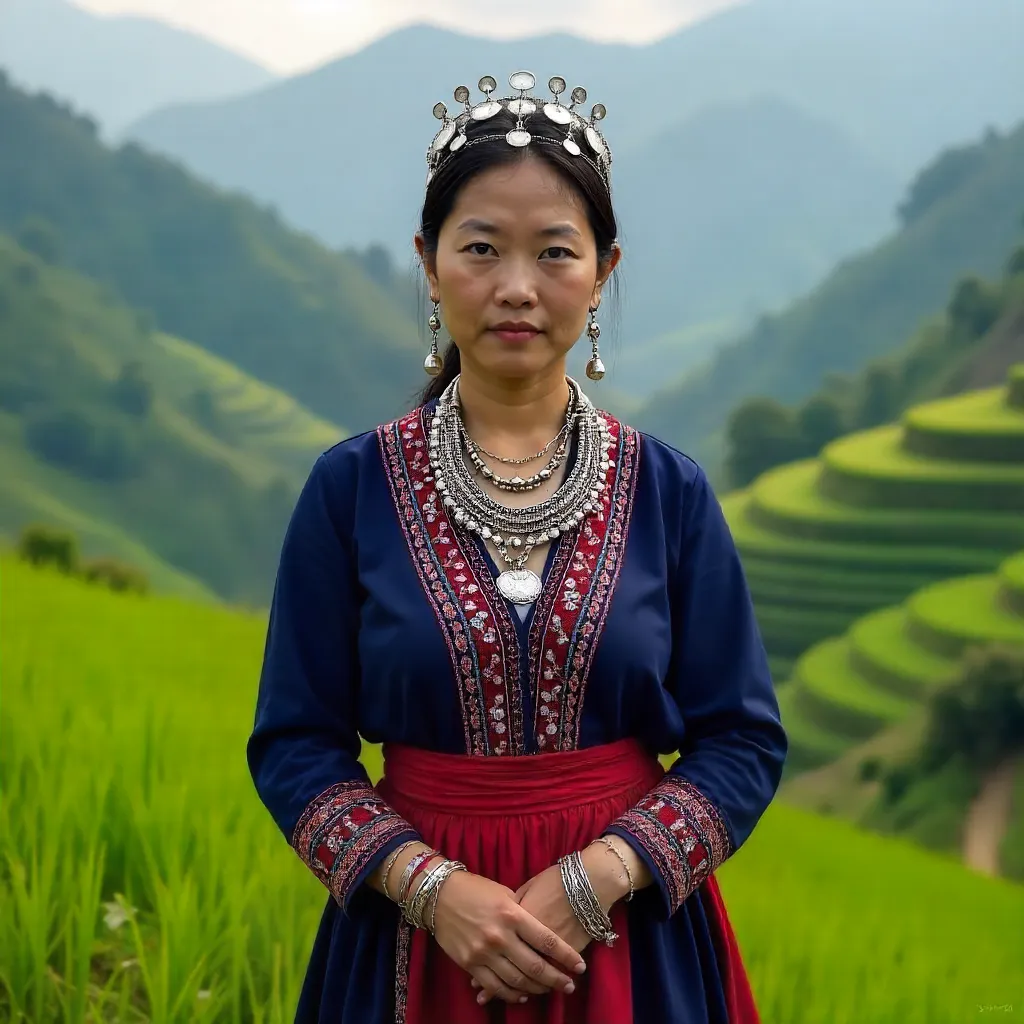 Portrait of a Hmong Woman in Lào Cai Traditional Attire