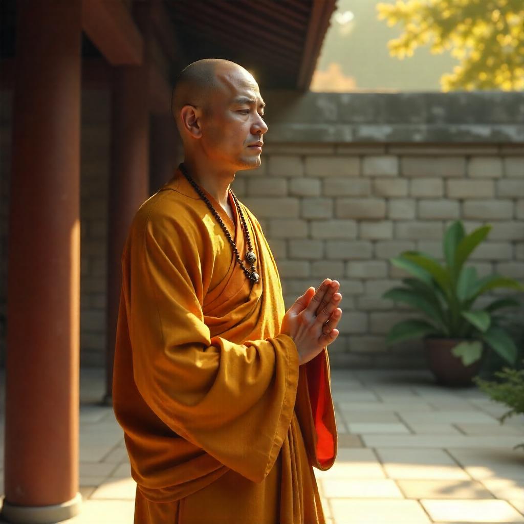 Photorealistic 3D Monk in a Golden Hour Photo