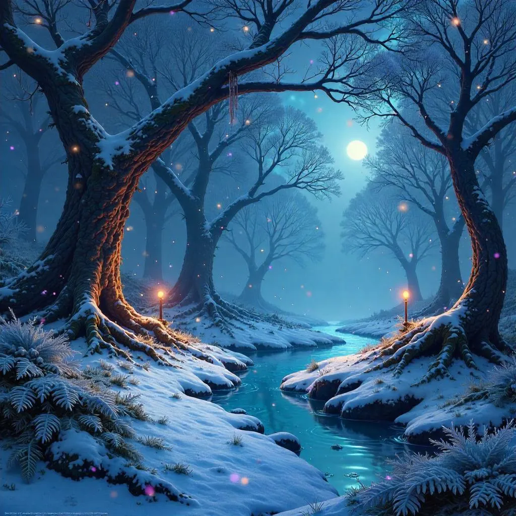 Snowlit Enchanted Grove in Digital Dreamscape