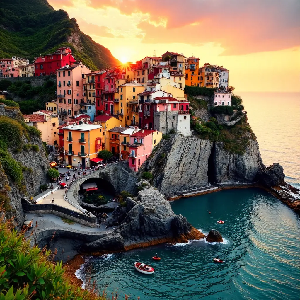 Sunset Over Manarola: Colorful Cliffs and Sea
