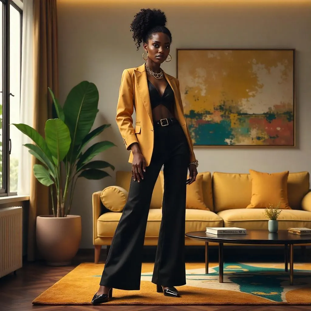 Stylish Black Girl in a Modern Living Room - Concept Art