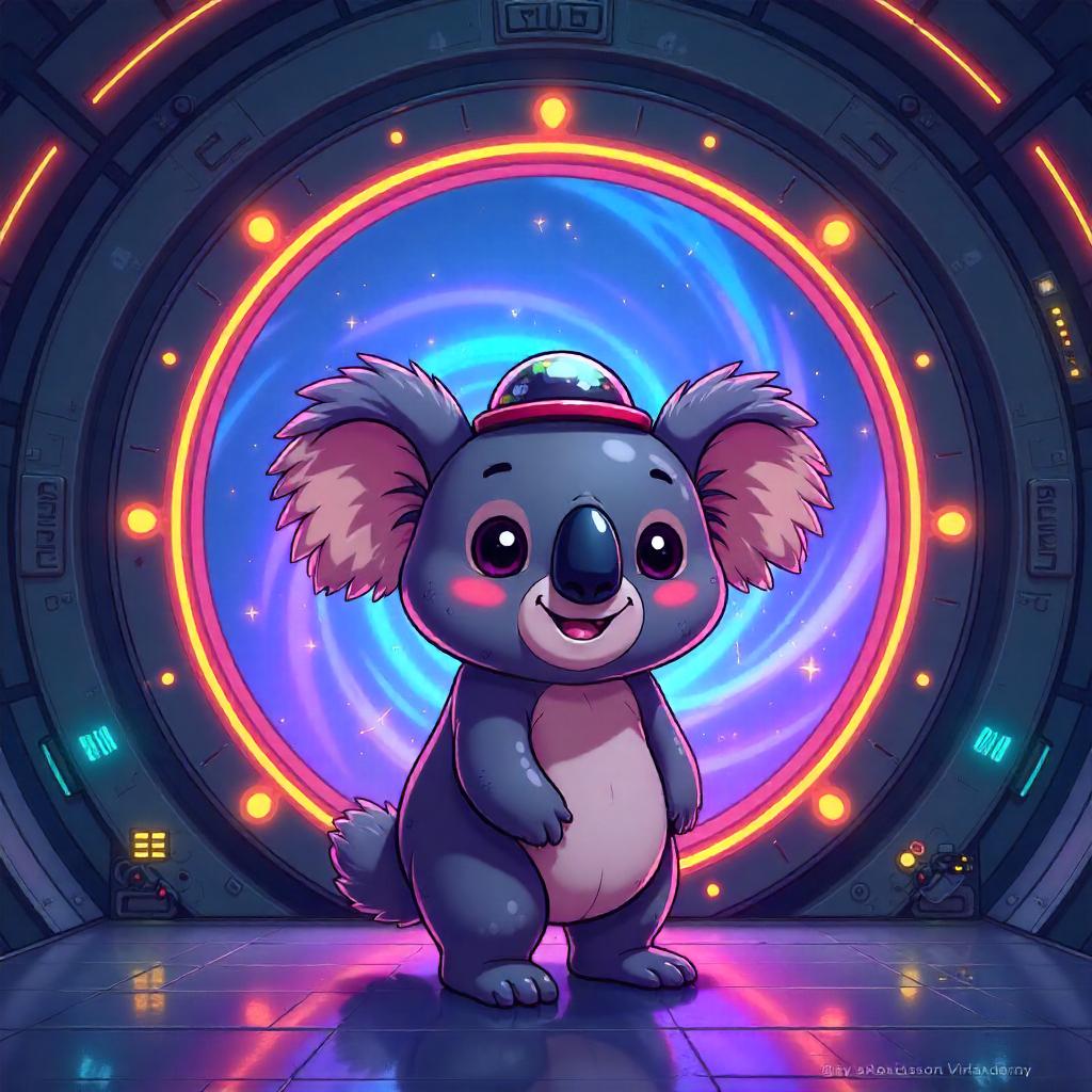 Whimsical Koala in a Portal Chamber