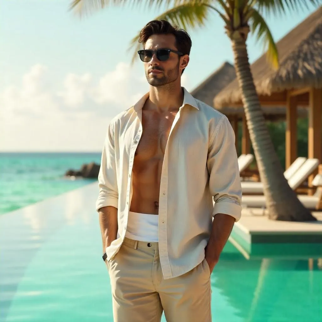 Handsome East Asian Man at a Beach Resort - 3D Render