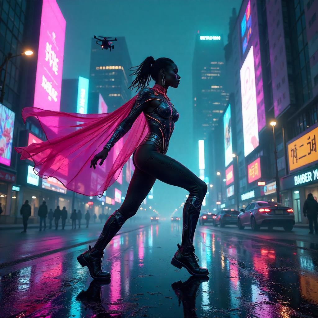 Neon Dancer in a Cyberpunk City - Concept Art
