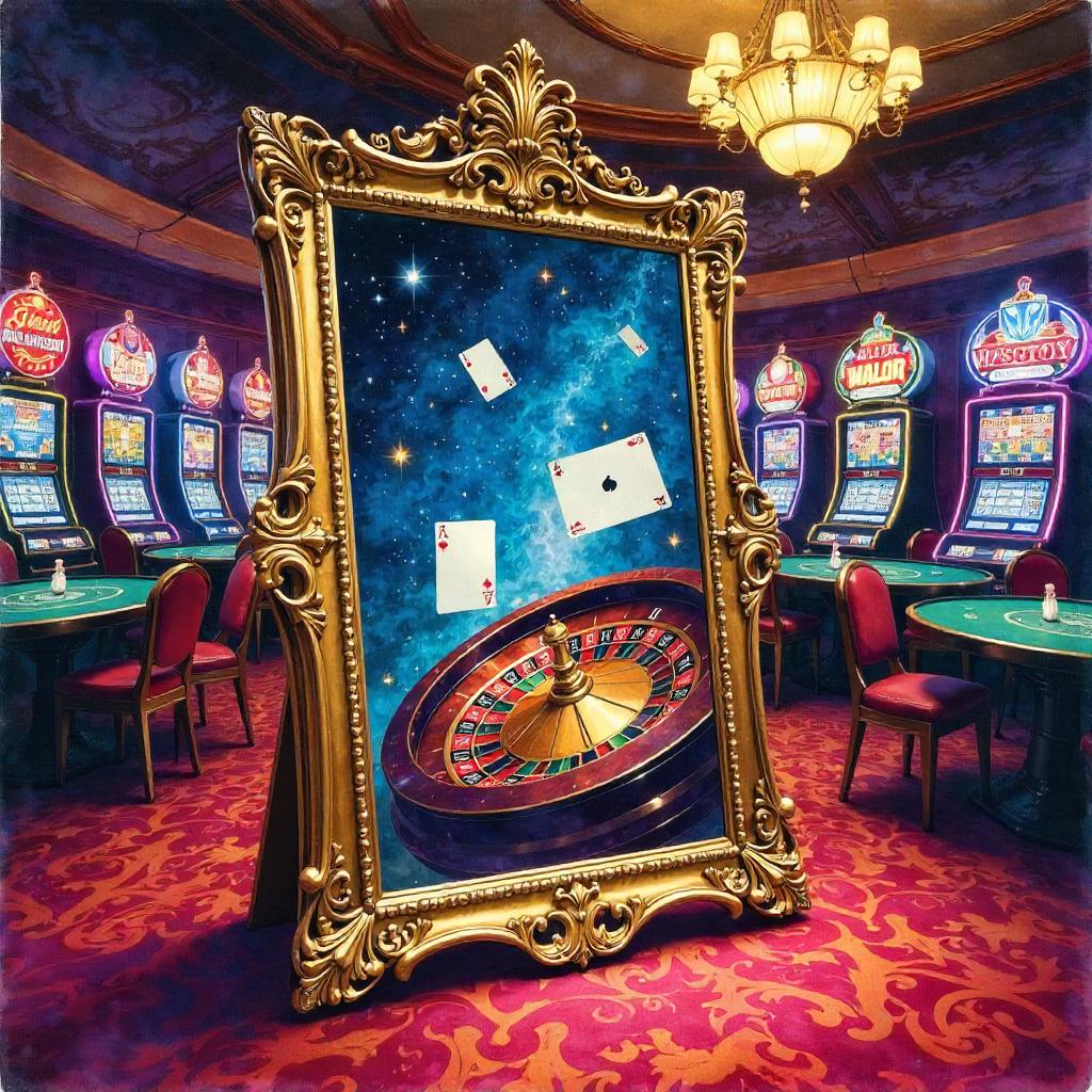 Magic Mirror in a Neon Casino - Watercolor Dream