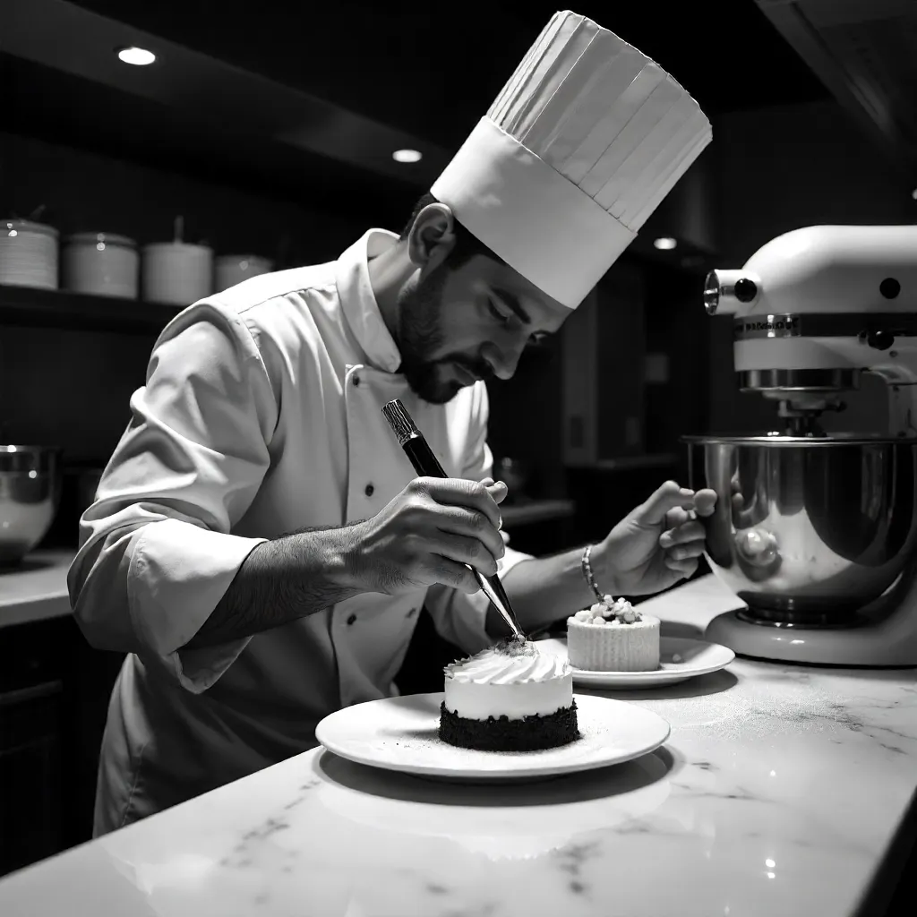 Chiaroscuro Pastry Chef Decorating Dessert