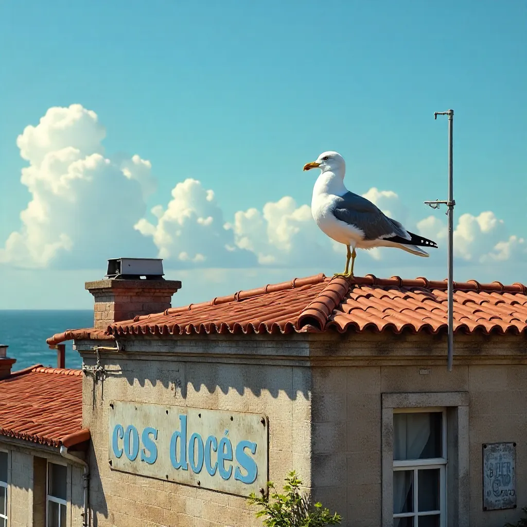 Seagull on the Rooftop of Fábrica dos Doces