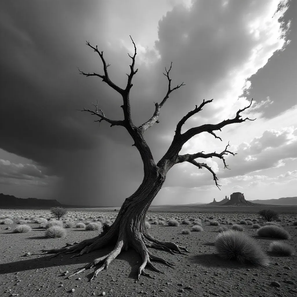 Twisted Dead Tree under Stormy Utah Sky