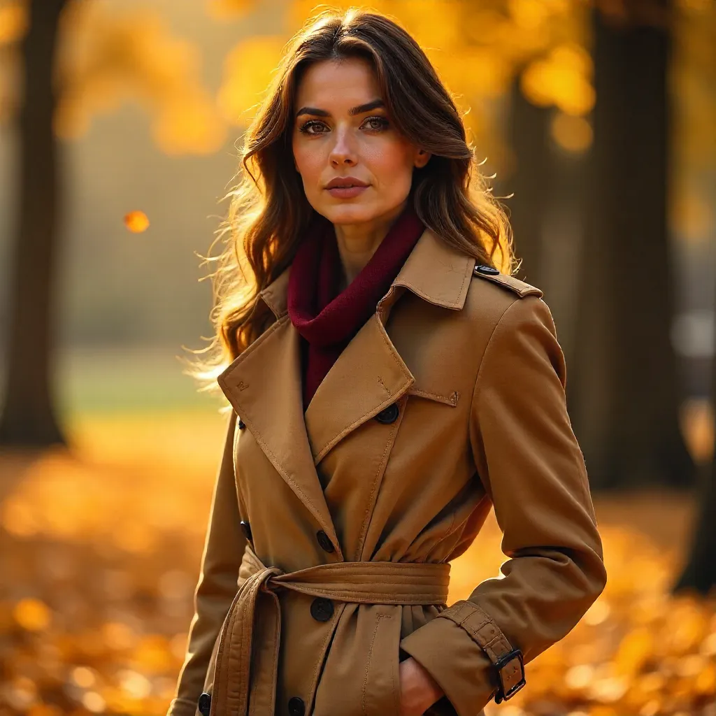 Autumn Glow: Portrait of a Woman in a Trench Coat