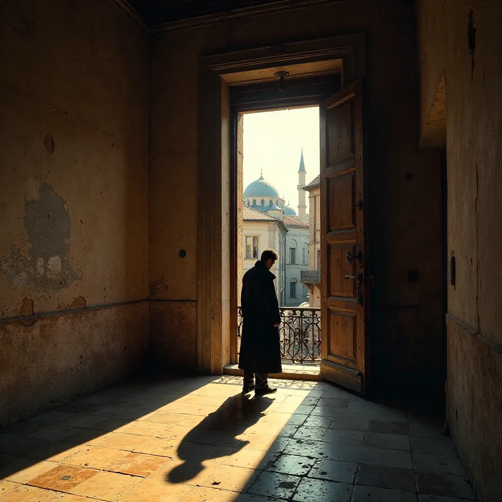 Lonely silhouette in a sunlit Istanbul doorway