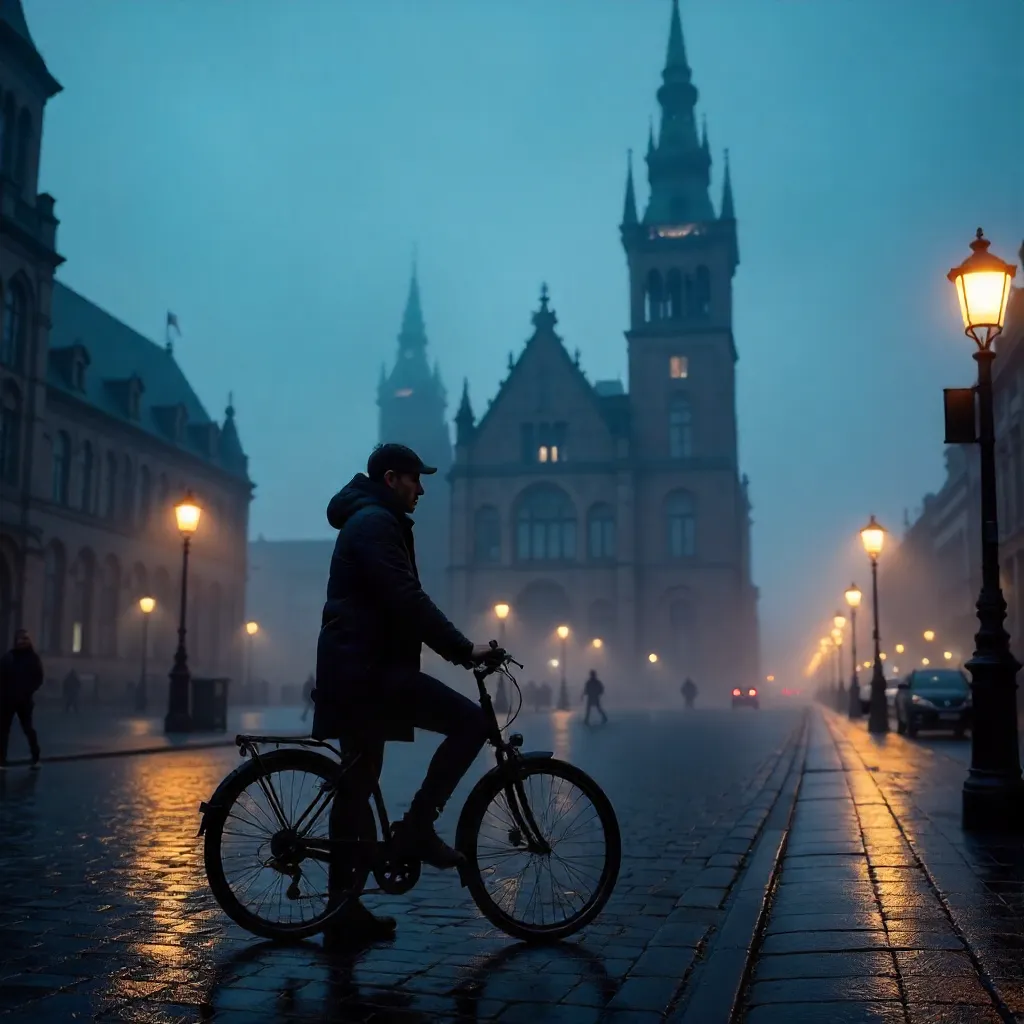 Fog-Shrouded Hamburg Rathaus at Night