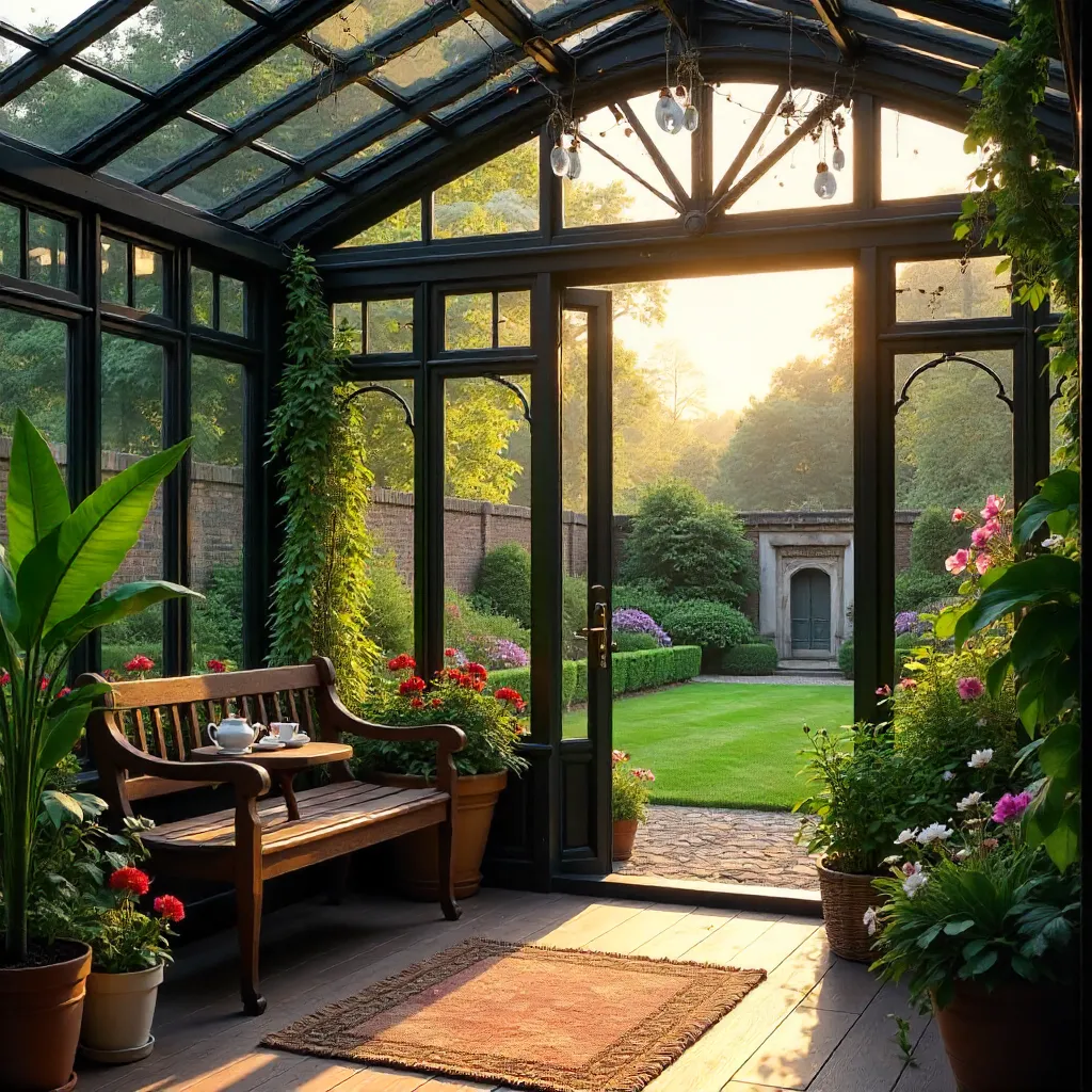Golden Hour in a Serene English Conservatory