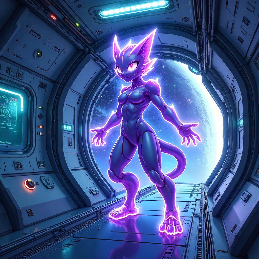 Shapeshifter on a Neon Space Station