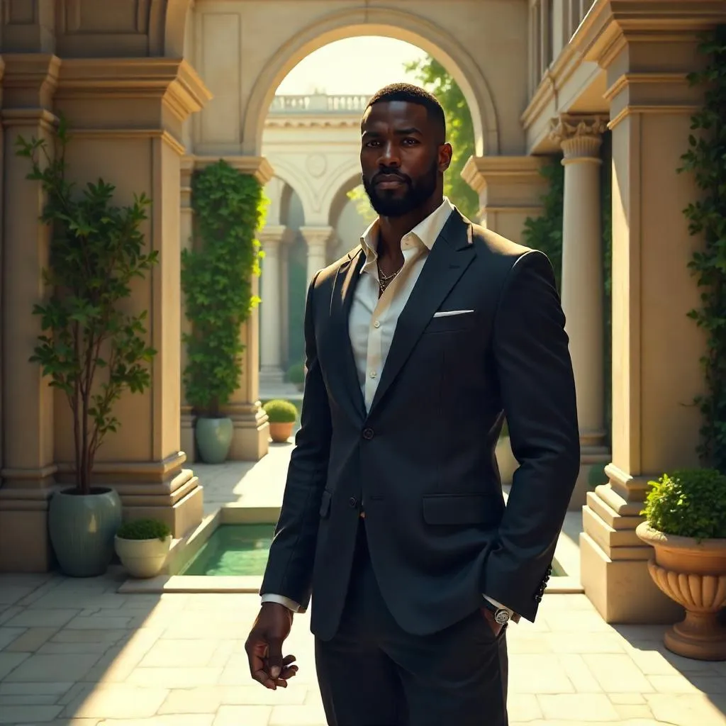 Confident Black Man in a Courtyard - Concept Art