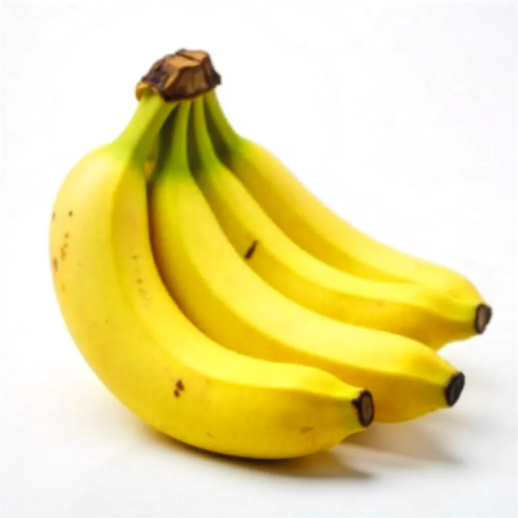 Close-up of a ripe banana bunch on white backdrop