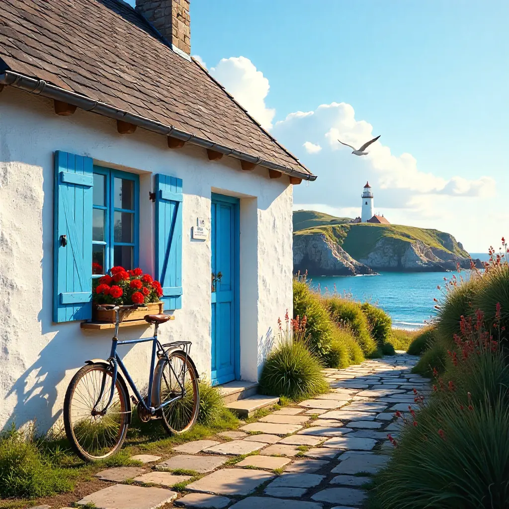 Blue-Shuttered House on Ouessant Island