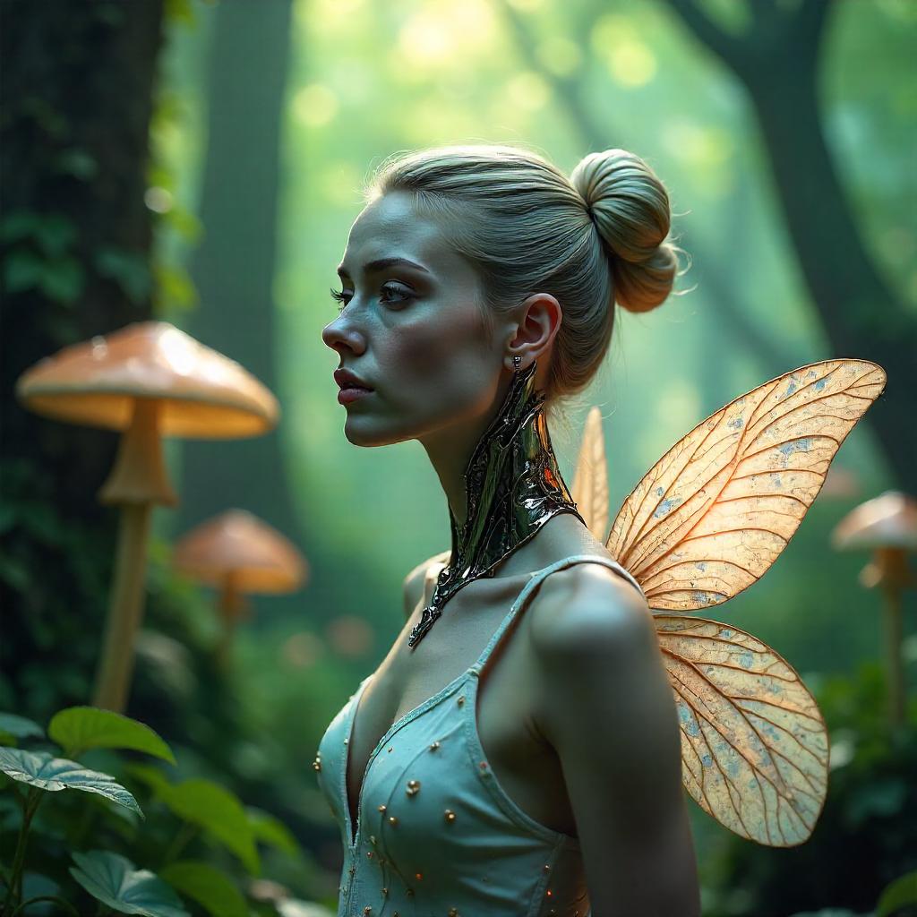 Photoreal Cyborg in a Fairy Wonderland