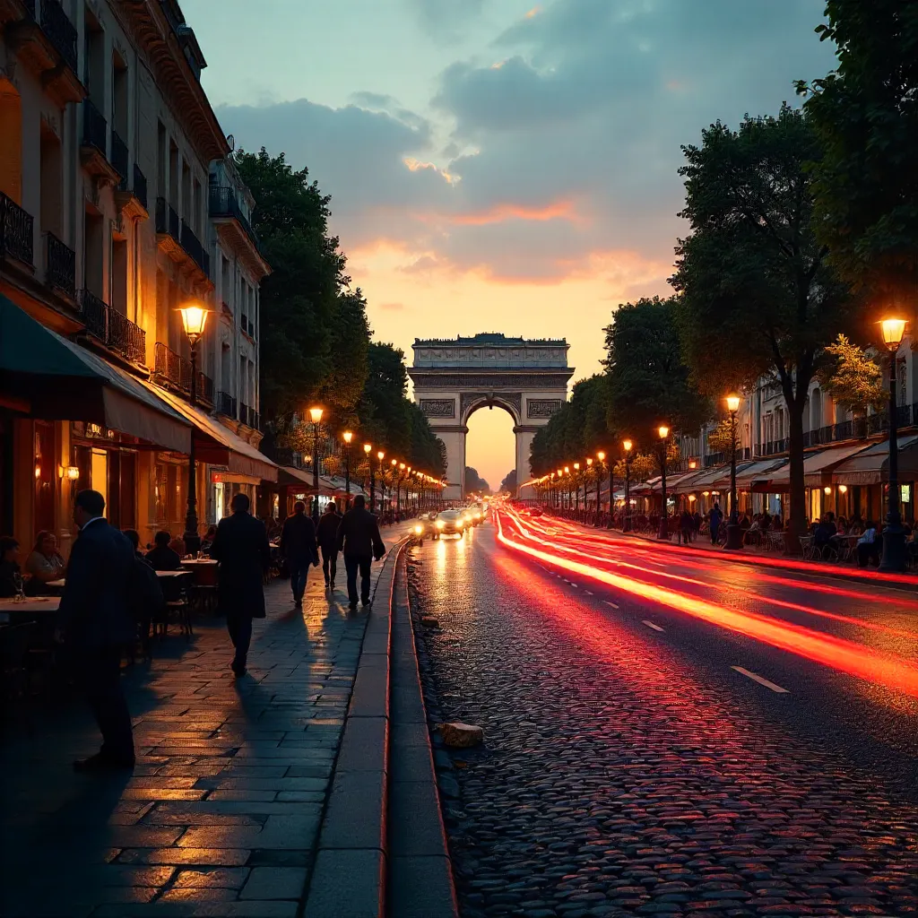 Sunset Street View: Arc de Triomphe, Paris