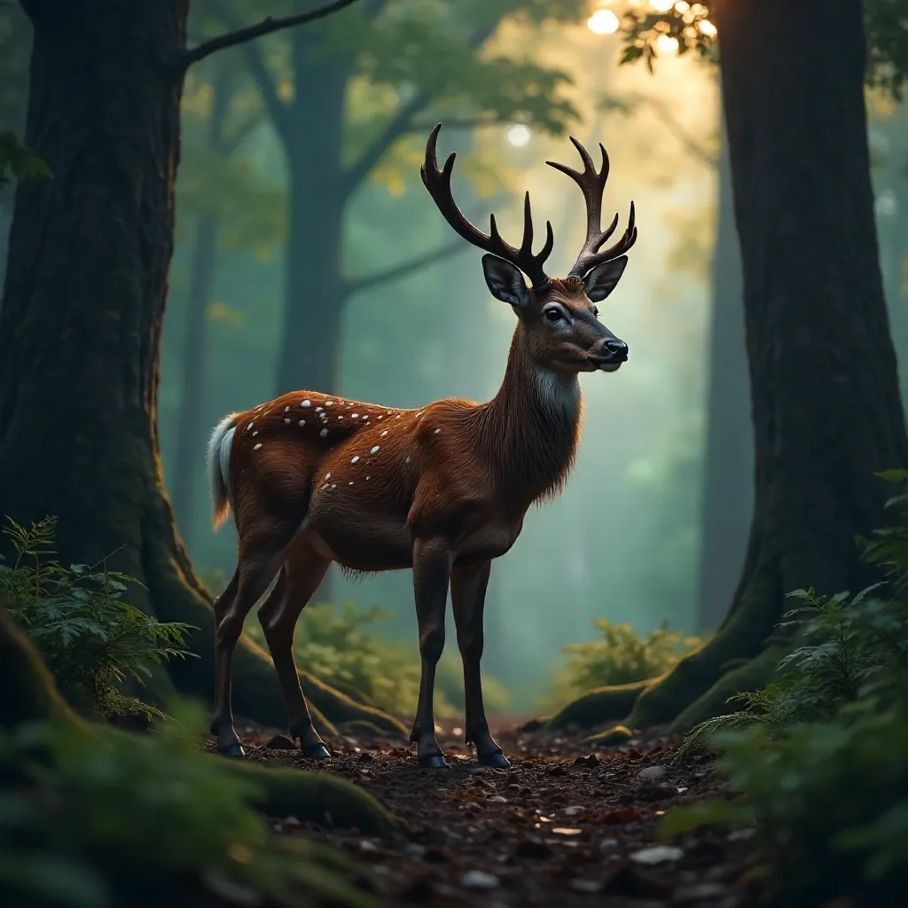 Majestic Fallow Deer in a Dark Forest