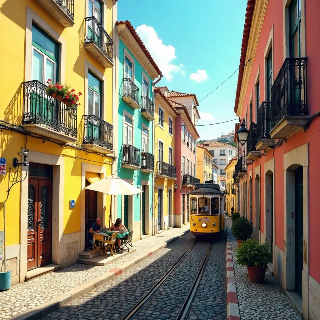 Lisbon's Colorful Cobblestones and Sunlit Facades
