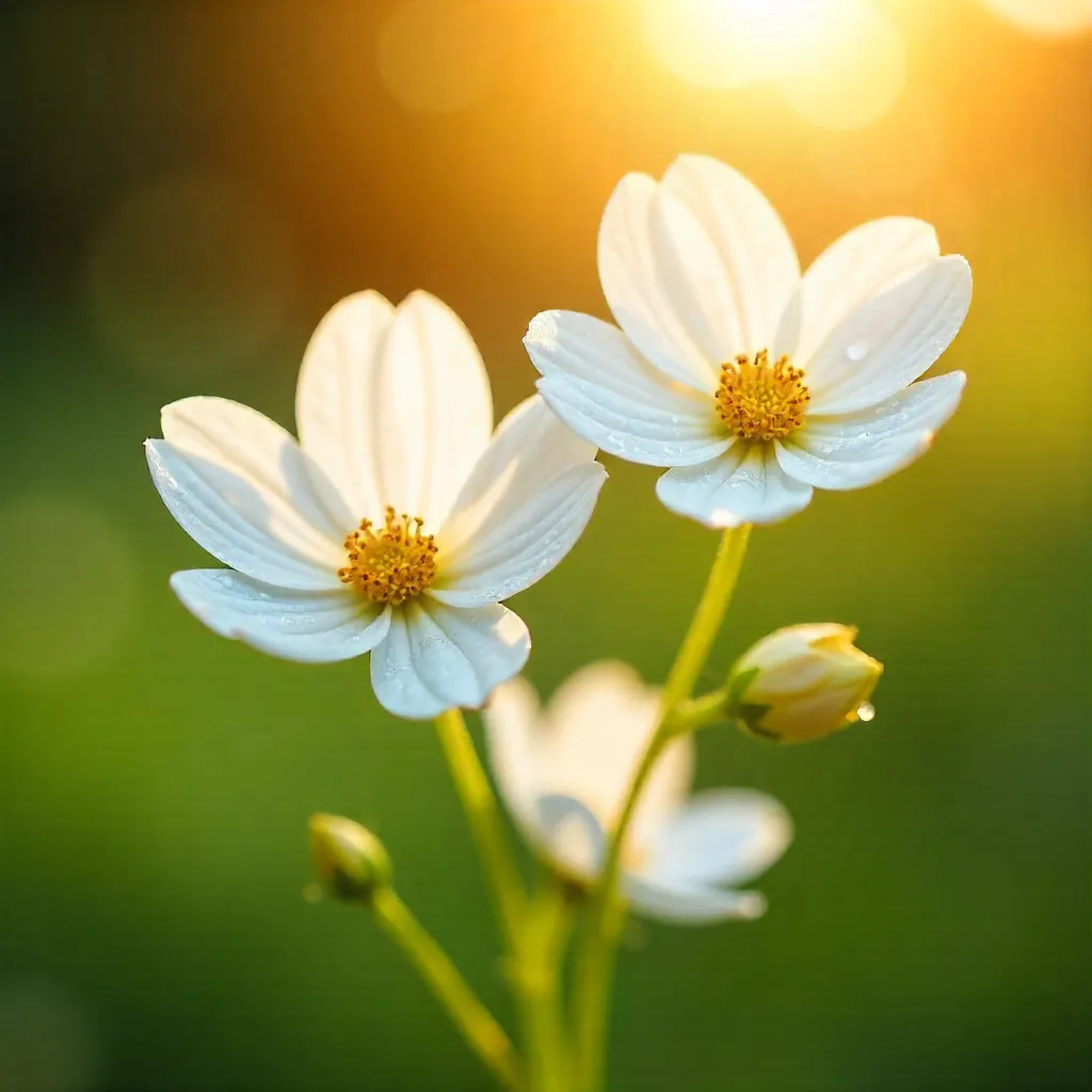 White Flowers in Golden Hour with Dreamy Bokeh